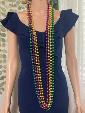 4 pcs Mardi Gras Beaded Necklace - Green, Gold, Purple